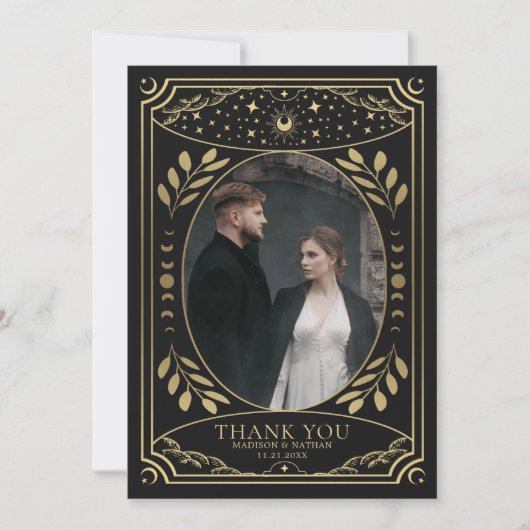 Gouden  Tarot Gotische Trouwfoto Bedankkaart (Voorkant)