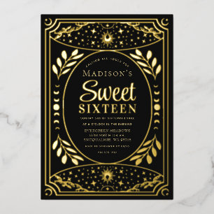 Gouden Tarot Hekserij Sweet 16 Verjaardagsfeestje Folie Uitnodiging