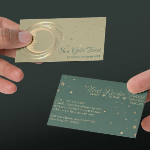 Gouden Tarotlezer Sterren Maan Zon Hemels Visitekaartje