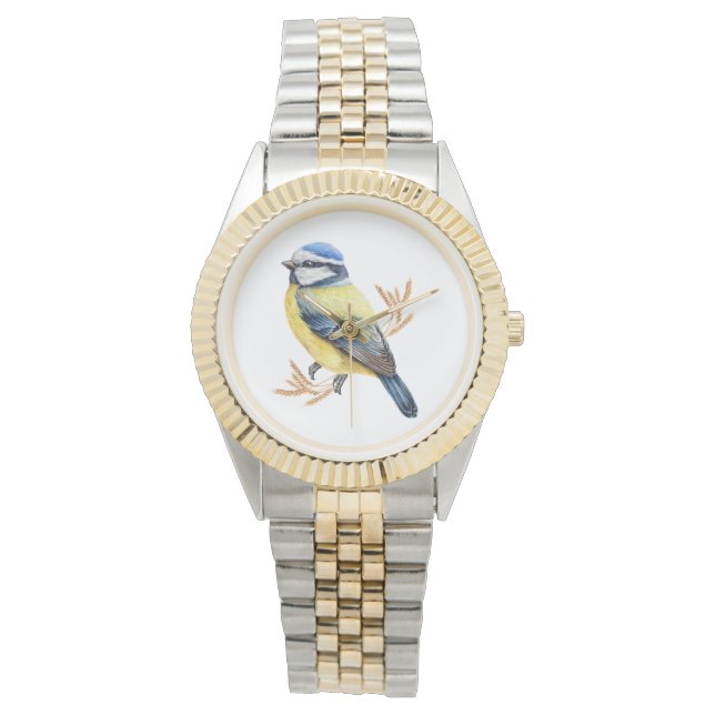 Gouden Tarwe en Blauwe Tit Horloge (Voorkant)