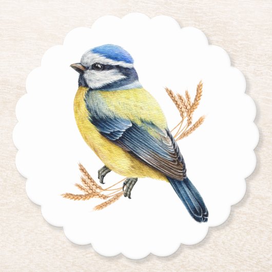 Gouden Tarwe en Blauwe Tit Kartonnen Onderzetters (Voorkant)