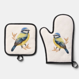 Gouden Tarwe en Blauwe Tit Ovenwant & Pannenlap Set