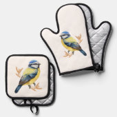 Gouden Tarwe en Blauwe Tit Ovenwant & Pannenlap Set (Voorkant / Achterkant)