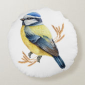 Gouden Tarwe en Blauwe Tit Rond Kussen (Achterkant)