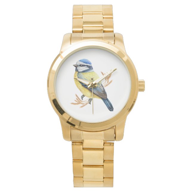 Gouden Tarwe en Pimpelmees Horloge (Voorkant)