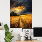 Gouden tarweveld onder stormachtige hemel in het i poster (Thuiskantoor)