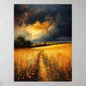 Gouden tarweveld onder stormachtige hemel in het i poster (Voorkant)