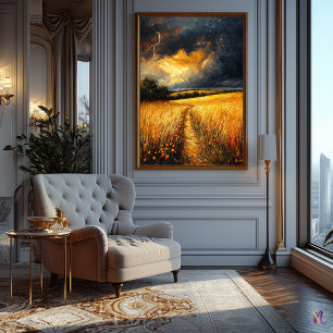 Gouden tarweveld onder stormachtige hemel in het i poster