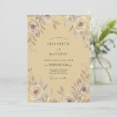 Gouden Taupe Bloom Bruiloft Kaart (Staand voorkant)