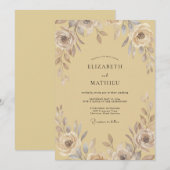 Gouden Taupe Bloom Bruiloft Kaart (Voorkant / Achterkant)