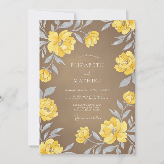 Gouden Taupe Ranunculus Eucalyptus Bruiloft Kaart (Voorkant)