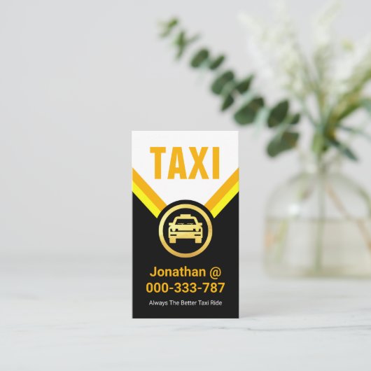 Gouden taxi auto medaillon cabine chauffeur visitekaartje (Staand voorkant)