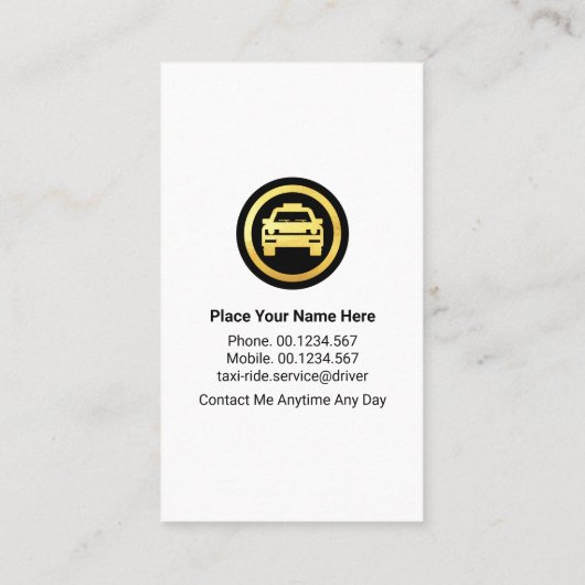 Gouden taxi auto medaillon cabine chauffeur visitekaartje (Achterkant)