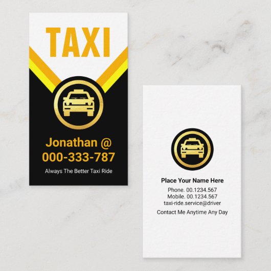 Gouden taxi auto medaillon cabine chauffeur visitekaartje (Voorkant / Achterkant)