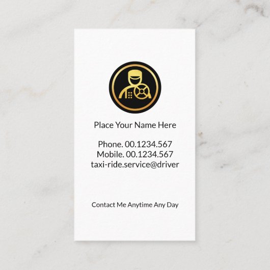 Gouden Taxi Driver Medaillon Chauffeur Visitekaartje (Achterkant)