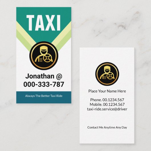 Gouden Taxi Driver Medaillon Chauffeur Visitekaartje (Voorkant / Achterkant)