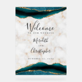 Gouden Teal Agate Marmeren Huwelijks Welkom Acryl Bord (Voorkant)