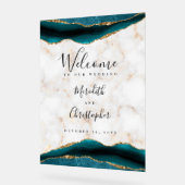 Gouden Teal Agate Marmeren Huwelijks Welkom Acryl Bord (Hoek)