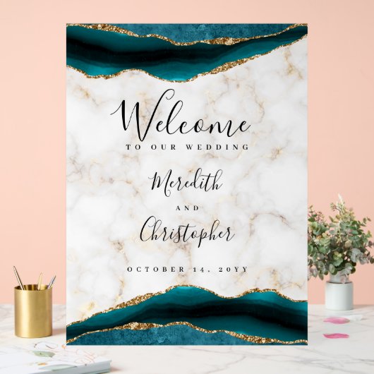 Gouden Teal Agate Marmeren Huwelijks Welkom Acryl Bord (Huwelijk)