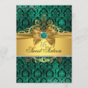 Gouden Teal Damast Sweet Sixteen Uitnodiging