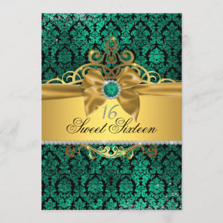 Gouden Teal Damast Sweet Sixteen Uitnodiging