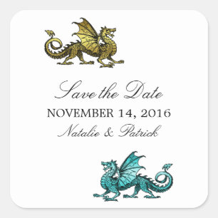 Gouden Teal Draak Save the Date Stickers