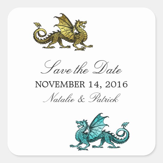 Gouden Teal Draak Save the Date Stickers (Voorkant)