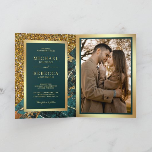 Gouden Teal Marmer Foto QR Code Huwelijk (Binnen)