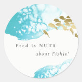 Gouden Teal Onderwater Vis  Noten Over Vissen Ronde Sticker (Voorkant)