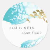 Gouden Teal Onderwater Vissen Noten Over Vissen Ronde Sticker (Voorkant)