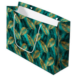 Gouden Teal Palmbladeren | Luxe Tropisch Patroon Groot Cadeauzakje
