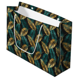 Gouden Teal Palmbladeren | Luxe Tropisch Patroon Groot Cadeauzakje