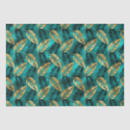 Gouden Teal Palmbladeren | Luxe Tropisch Patroon Tissuepapier
