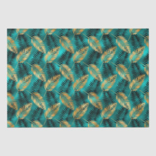 Gouden Teal Palmbladeren   Luxe Tropisch Patroon Tissuepapier