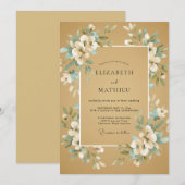 Gouden Teal Ranunculus Eucalyptus Bruiloft Kaart (Voorkant / Achterkant)