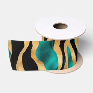 Gouden Teal Tijgerstrepen   Glam Abstract Dier Satijnen Lint