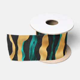 Gouden Teal Tijgerstrepen | Glam Abstract Dier Satijnen Lint