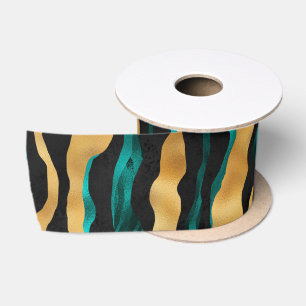 Gouden Teal Tijgerstrepen Glam Abstract Dier Satijnen Lint