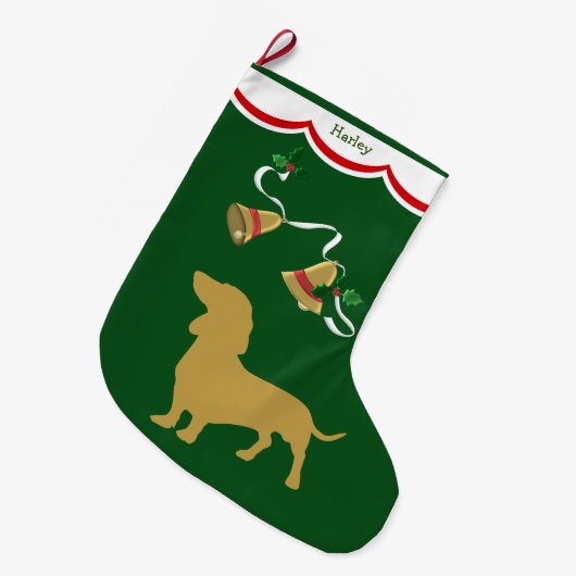 Gouden Teckel Holiday Bells Grote Kerstsok (Voorkant (Hangend))