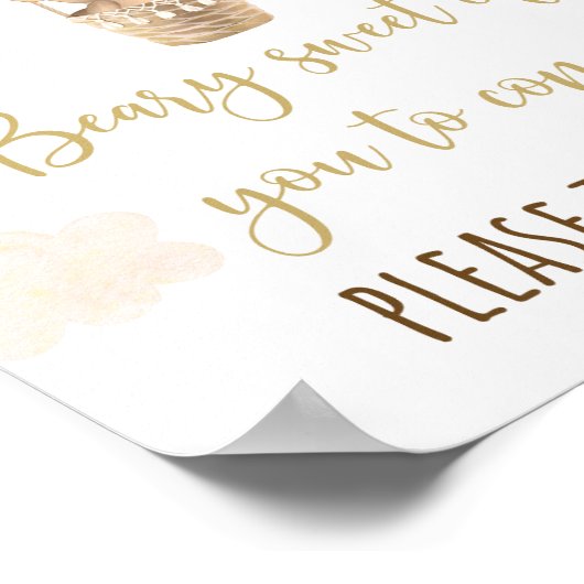 Gouden Teddy Bear Balloon Baby shower Favor Sign Poster (Hoek)