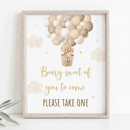 Gouden Teddy Bear Balloon Baby shower Favor Sign Poster