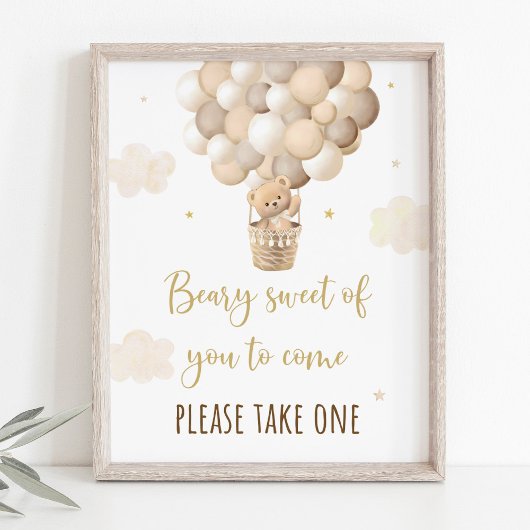 Gouden Teddy Bear Balloon Baby shower Favor Sign Poster