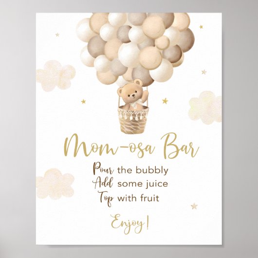 Gouden Teddybeer Baby shower Mimosa Bar Teken Poster (Voorkant)