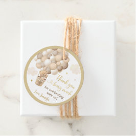 Gouden Teddybeer Hete Luchtballon Baby shower Bedankjes Labels