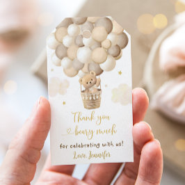 Gouden Teddybeer Hete Luchtballon Baby shower Cadeaulabel
