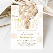 Gouden Teddybeer Hete Luchtballon Baby shower Kaart