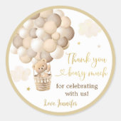 Gouden Teddybeer Hete Luchtballon Baby shower Ronde Sticker (Voorkant)