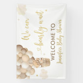 Gouden Teddybeer Hete Luchtballon Baby shower Spandoek (Verticaal)