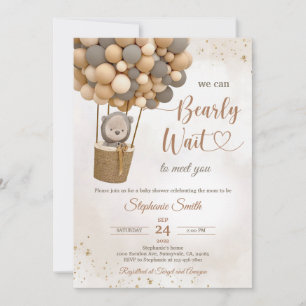 Gouden teddybeerballon baby shower kaart