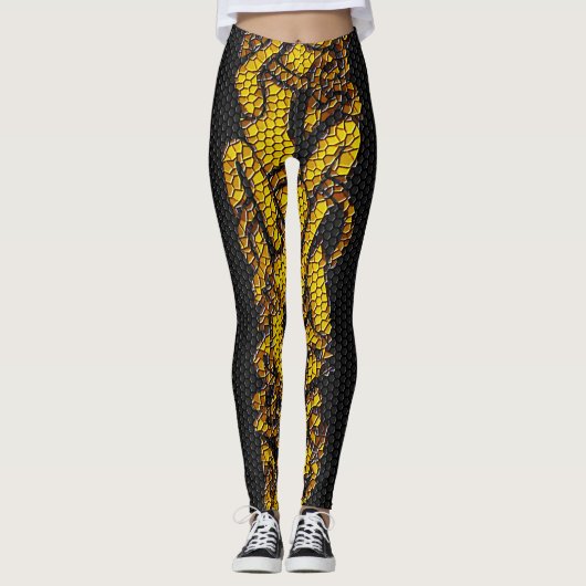Gouden Tegels Keltische Knoop Dragon Hound op Zwar Leggings (Voorkant)